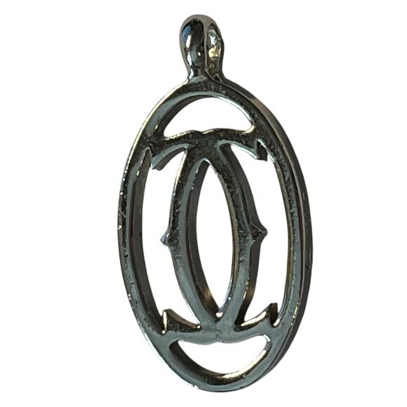 Cartier 2C Logo Pendant Charm Silver Tone Necklace Top Vintage Unisex - Picture 1 of 7